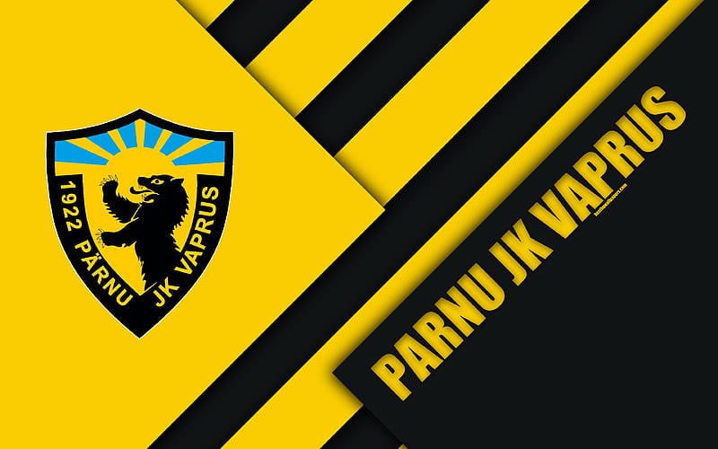 Parnu JK Vaprus Estonian football club, logo, material design, yellow black abstraction, Meistriliiga, Parnu, Estonia, football, Estonian football league, HD wallpaper