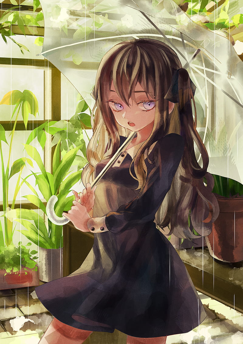 Anime, anime girls, rain, original characters, umbrella, plants, HD phone  wallpaper | Peakpx