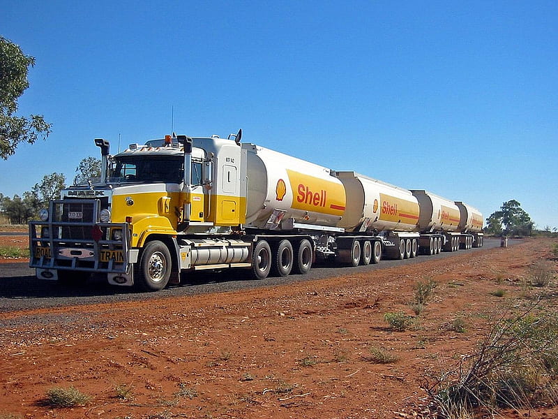 road train, shell, train, tanker, australian, outback, truck, road, HD wallpaper