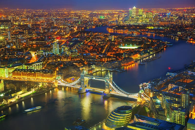 Cities, Night, London, City, Building, Light, Cityscape, River, United Kingdom, Thames, Tower Bridge, HD wallpaper
