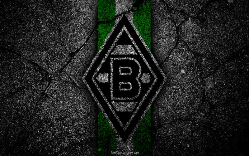 Borussia Moenchengladbach, logo, art, Bundesliga, soccer, football club, asphalt texture, HD wallpaper