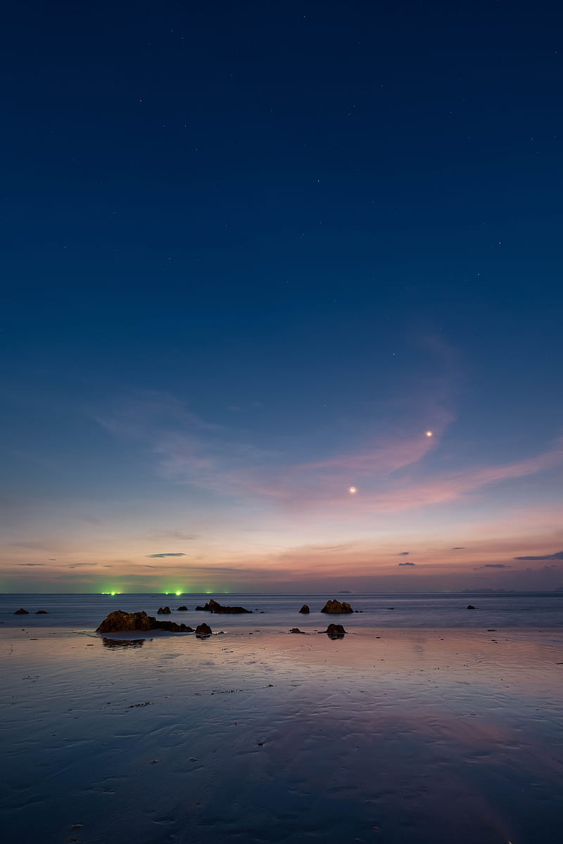 ocean, sunset, coast, horizon, thailand, HD phone wallpaper