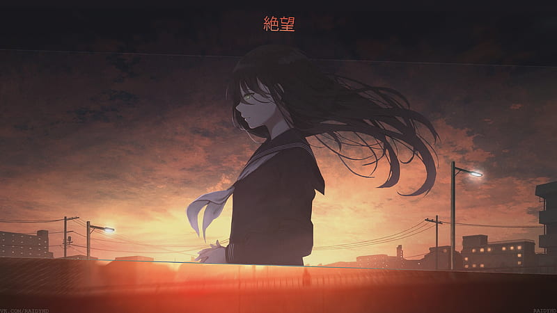 Anime, Girl, Black Hair, Long Hair, Original (Anime), -In-, School Uniform, HD wallpaper