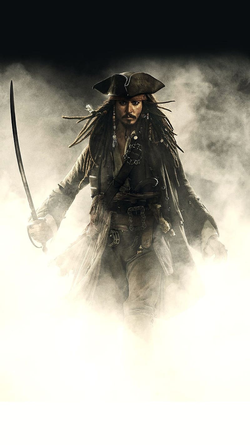 Jack Sparrow With Smoky Effect, jack sparrow, smoky effect, sword, pirates, johny depp, HD phone wallpaper