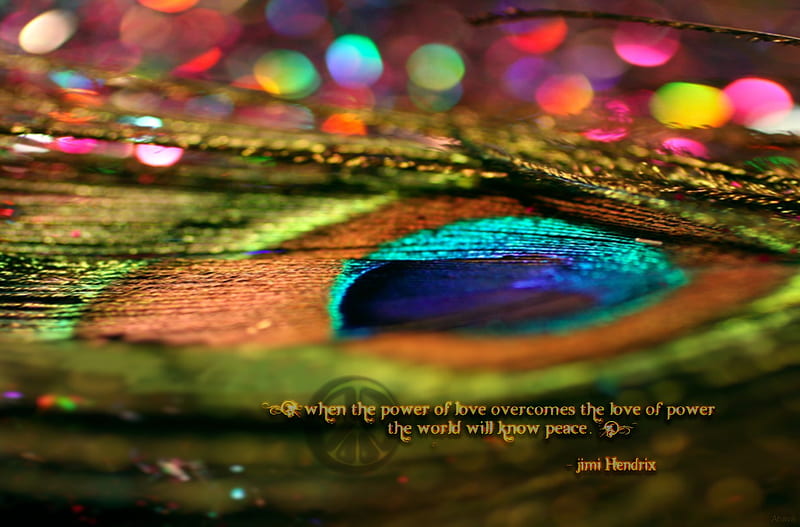 Hippy Vibrance (For Patsy), hendrix, colors, jimmy, peace, bokeh, feather, quote, macro, bright, vibrance, HD wallpaper