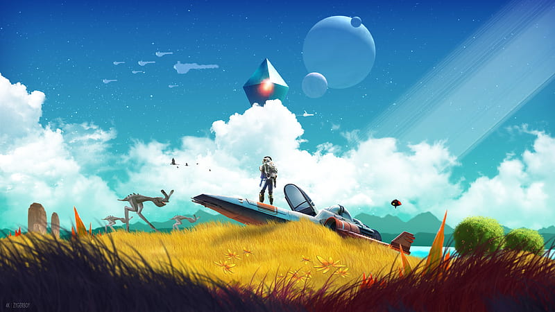 no man's sky, game landscape, sci-fi games, clouds, planet, surface, Games, HD wallpaper
