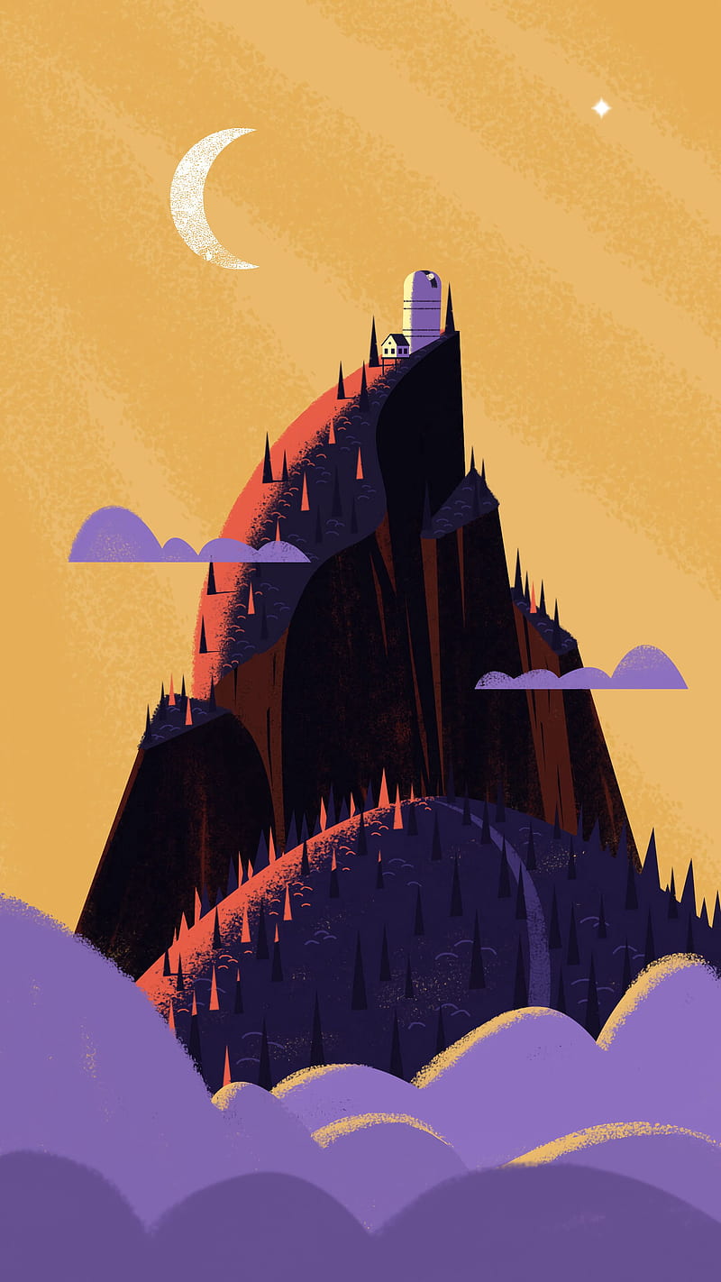 mountain, peak, observatory, landscape, art, HD phone wallpaper