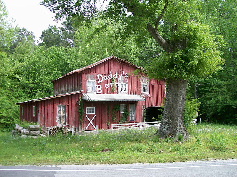 Daddy's Barn, summer, farm, flea market, barn, HD wallpaper