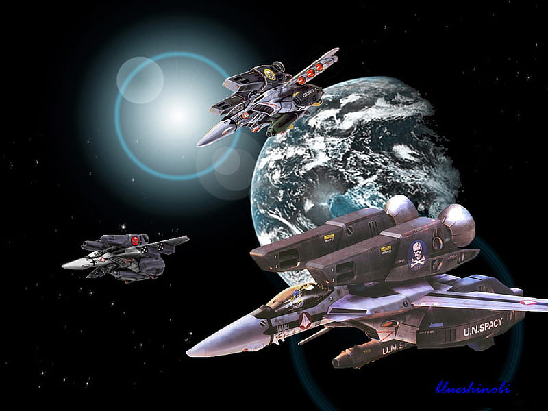 VF - 1S Super Valkyrie, sun, space, vf-1s, skull squadron, mecha, anime, aircrafts, super valkyrie, macross, earth, HD wallpaper