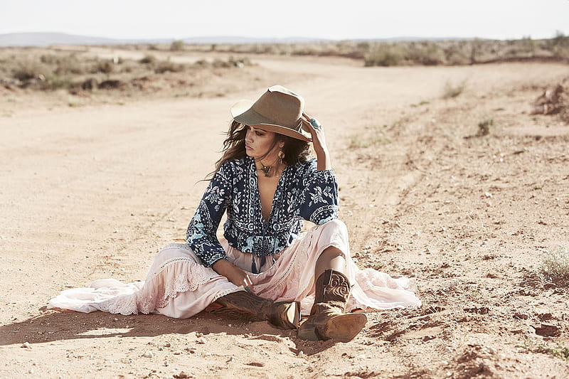 I'm Not Sure.., female, desert, models, hats, cowgirl, boots, ranch, fun, outdoors, women, brunettes, girls, fashion, western, style, HD wallpaper