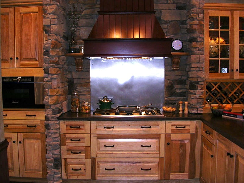 Rustic Brick Kitchen, stone, granite, country, cabinets, counters, HD wallpaper