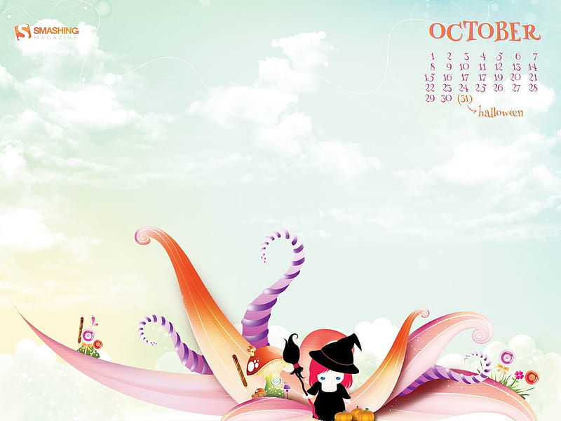 Sweet Halloween-October 2012 calendar, HD wallpaper