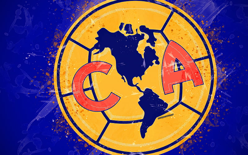 Club America paint art, creative, Mexican football team, Liga MX, logo, emblem, blue background, grunge style, Mexico City, Mexico, football, HD wallpaper