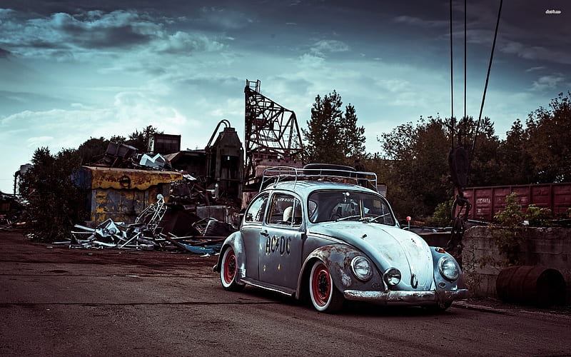 old volkswagen beetle, beetle, volkswagen, junkyard, car, HD wallpaper