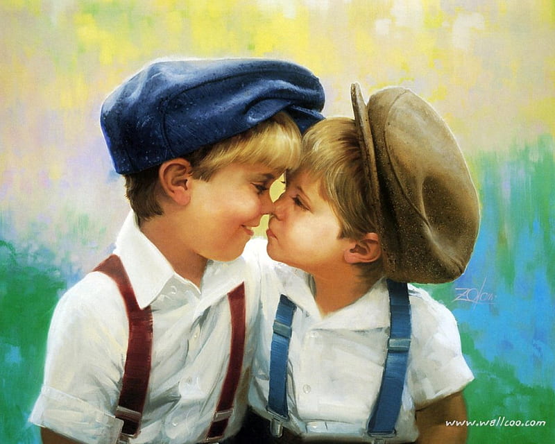 two of a kind, children, paint, love, friends, HD wallpaper