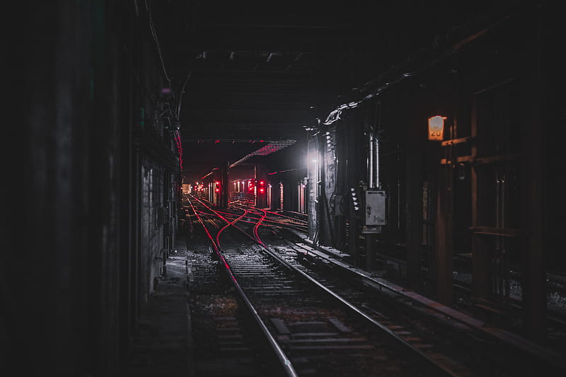 graphy of railroad during nighttime, HD wallpaper
