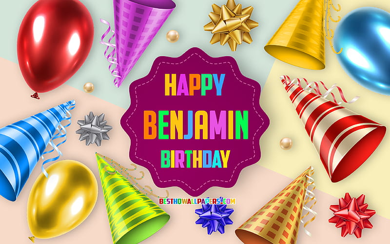 Happy Birtay Benjamin, Birtay Balloon Background, Benjamin, creative art, Happy Benjamin birtay, silk bows, Benjamin Birtay, Birtay Party Background, HD wallpaper