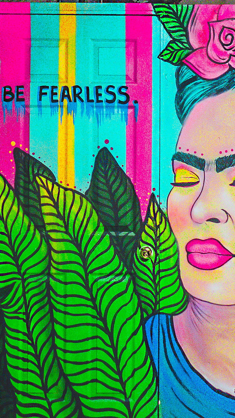 Be fearless Frida, Audrey, Be, art, artsy, best, colorful, colorpop, daily, fearless, feminism, firlpower, flowerhair, frida, fridakahlo, graffiti, inspiration, motivation, smartphone, strong, strongwoman, womanpower, HD phone wallpaper
