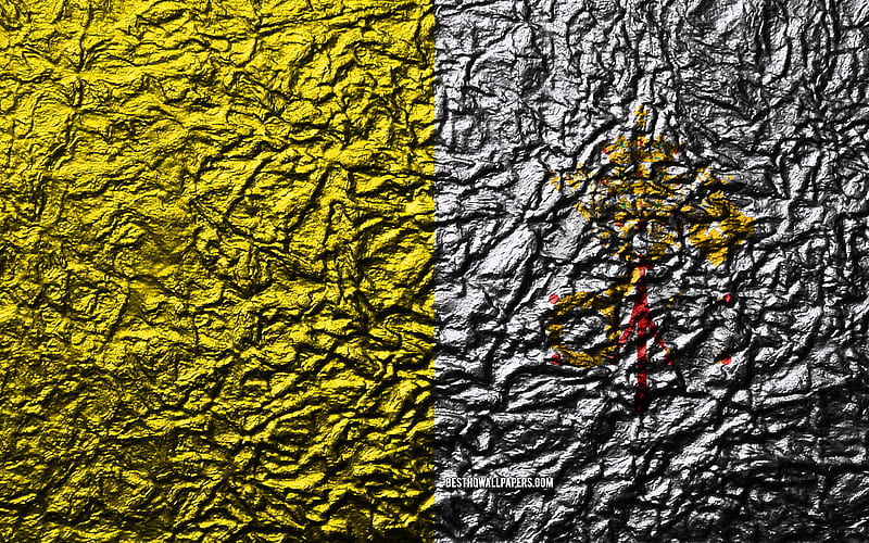 Flag of Vatican City stone texture, waves texture, Vatican City flag, national symbol, Vatican City, Europe, stone background, HD wallpaper