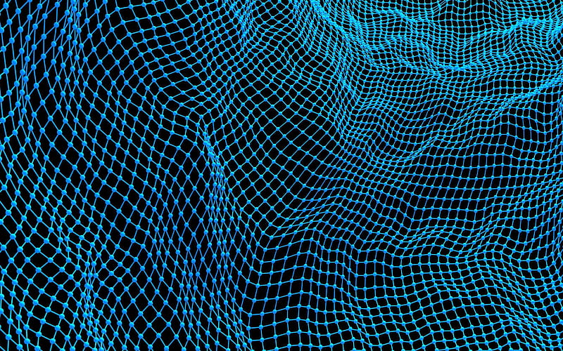 blue 3d mesh texture, mesh on a black background, geometric texture, blue network, 3d texture, background with blue mesh, HD wallpaper