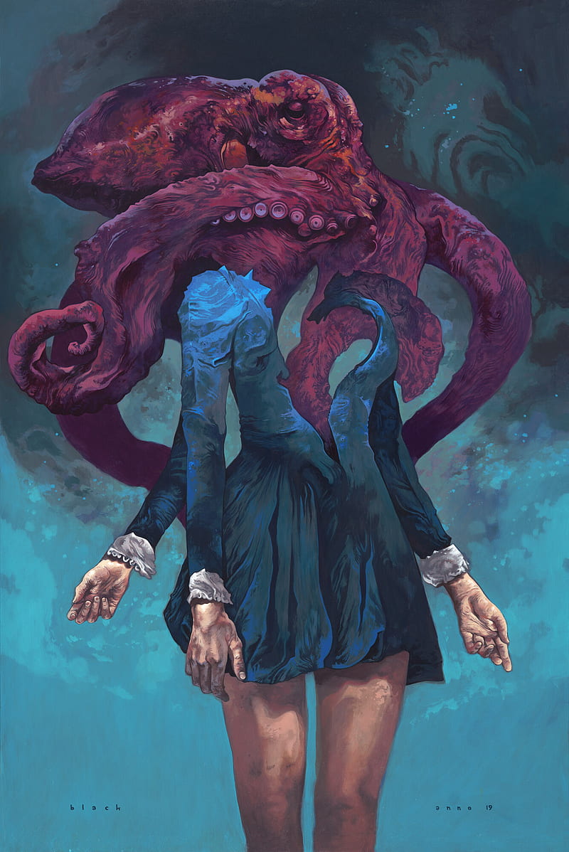 octopus, women, arms, fantasy art, dress, blue, HD phone wallpaper