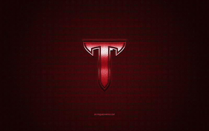 Troy Trojans logo, American football club, NCAA, burgundy logo, burgundy carbon fiber background, American football, Troy, Alabama, USA, Troy Trojans, HD wallpaper