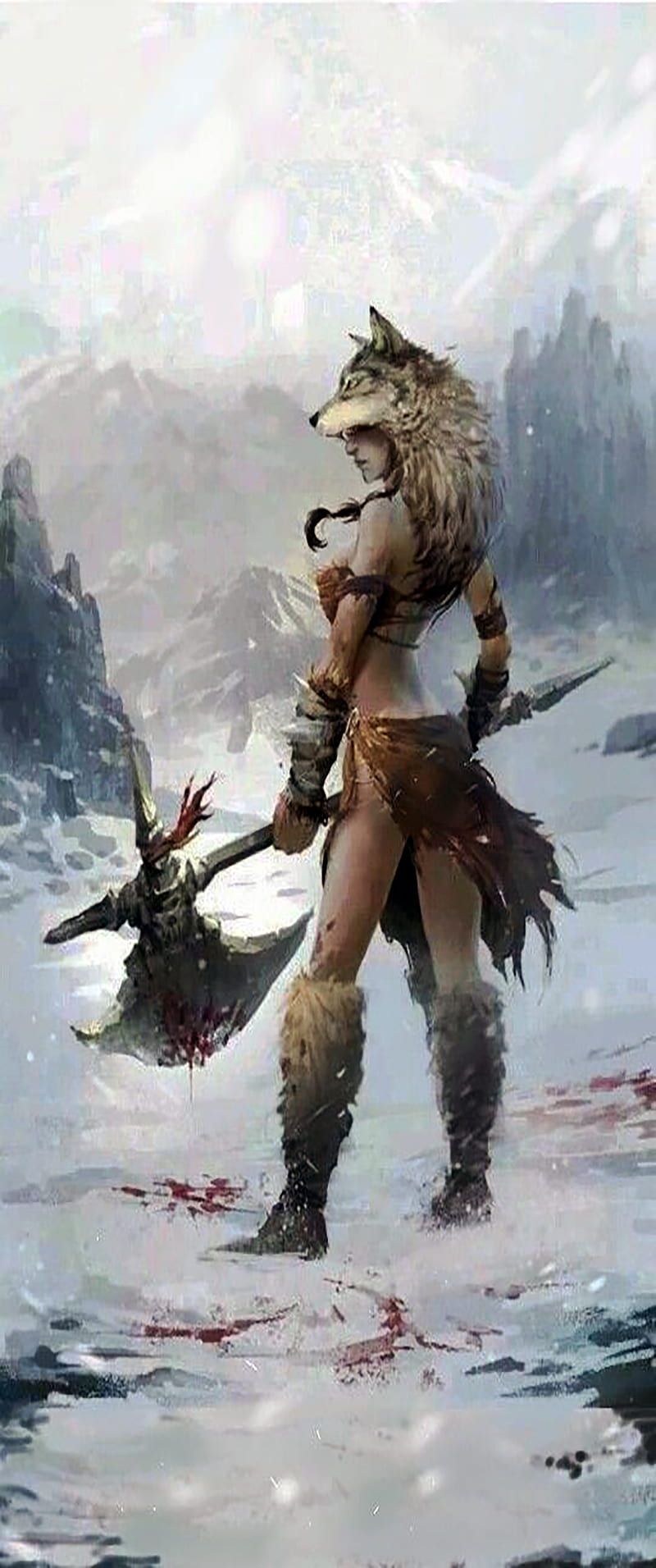 Female Warrior, axe, barbarian, blood, diablo, leather, vikings, wars, weapon, HD phone wallpaper