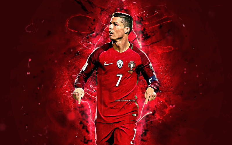 CR7, striker, Cristiano Ronaldo, soccer, Portugal National Team, goal, neon lights, football stars, Portuguese football team, Ronaldo, HD wallpaper