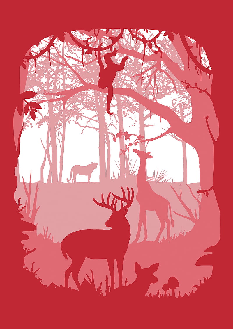 forest, animals, silhouettes, vector, art, HD phone wallpaper