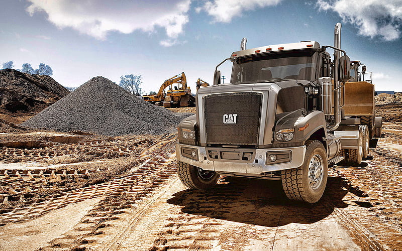 Cat CT680, new trucks, exterior, excavator transport, new CT680, Caterpillar CT680, American trucks, Caterpillar, HD wallpaper