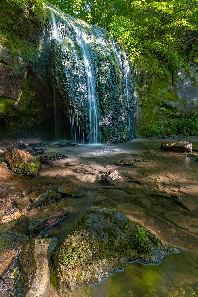 waterfall, cliff, stones, river, water, HD phone wallpaper