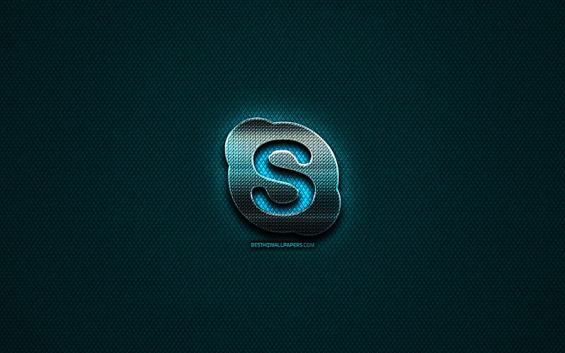 Skype glitter logo, creative, blue metal background, Skype logo, brands, Skype, HD wallpaper