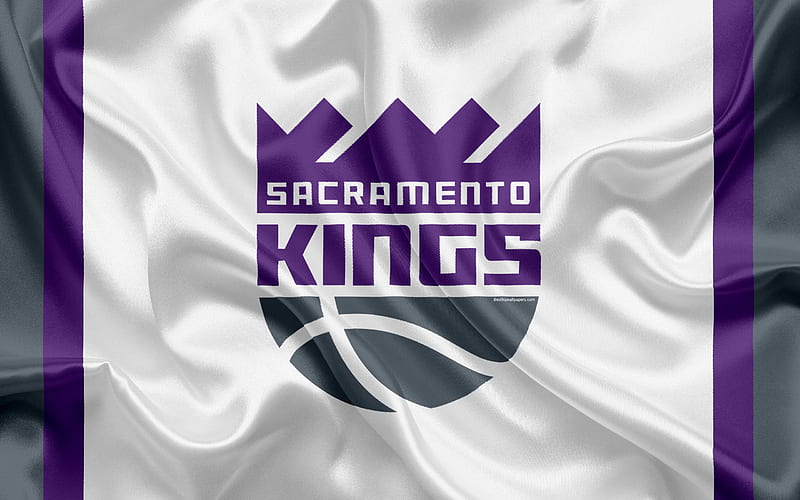 Sacramento Kings, basketball club, NBA, emblem, new logo, USA, National Basketball Association, silk flag, basketball, Sacramento, California, US basketball league, Pacific Division, HD wallpaper