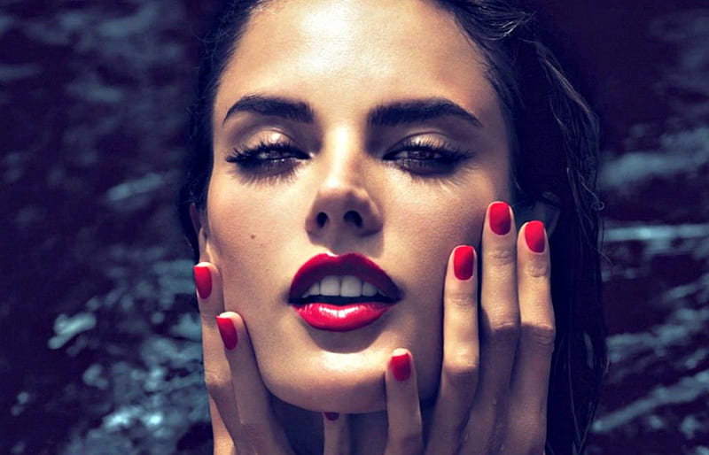 Alessandra Ambrosio, red, model, drops, woman, sea, water, girl, summer, beauty, blue, HD wallpaper