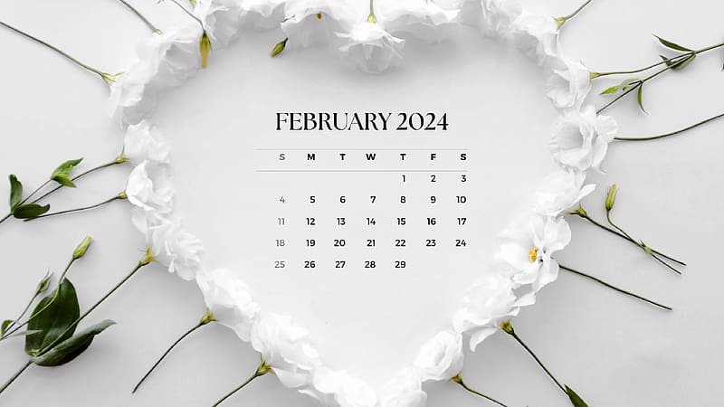 February 2024 Calendar, 2024, calendar, abstract, flowers, heart, february, HD wallpaper
