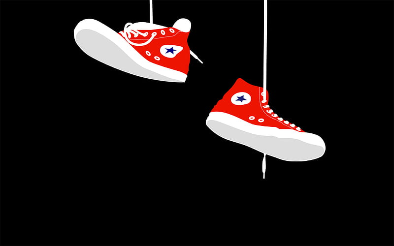 Red Sneakers, black, red, white, sneakers, HD wallpaper