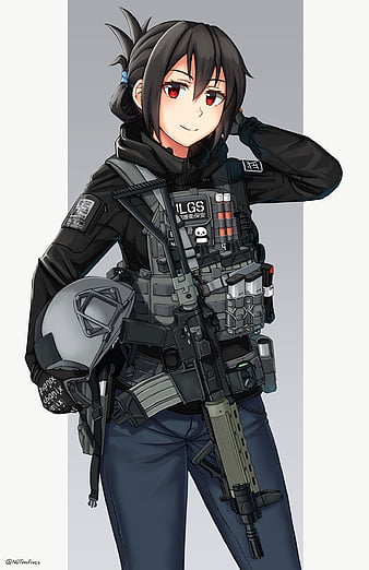 Anime masked female holding a M4a16 , in tactical ge...