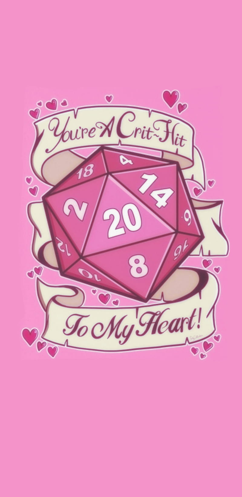Crit to my heart, critical, dice, dm, dnd, dragons, dungeons, love, pink, valentine, HD phone wallpaper