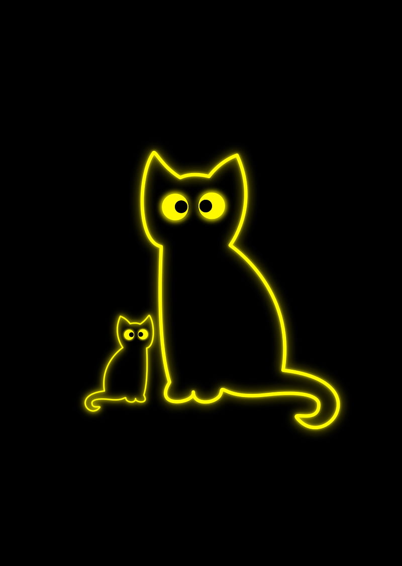 Mama Cat, Amazing, kitten, kitty, meow, neon, yellow, HD phone wallpaper
