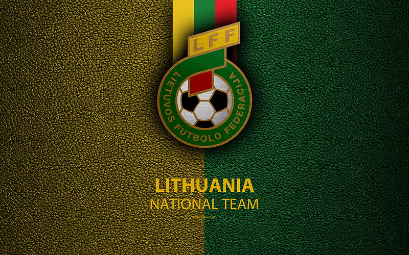 Lithuania national football team leather texture, coat of arms, emblem, logo, football, Lithuania, HD wallpaper