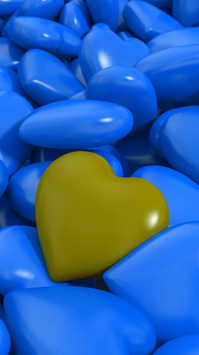 corazones, blue, heart, love, yellow, HD phone wallpaper