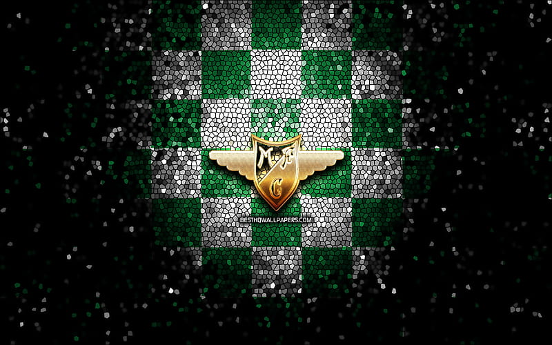 Moreirense FC, glitter logo, Primeira Liga, green white checkered background, soccer, portuguese football club, Moreirense logo, mosaic art, football, Moreirense, HD wallpaper