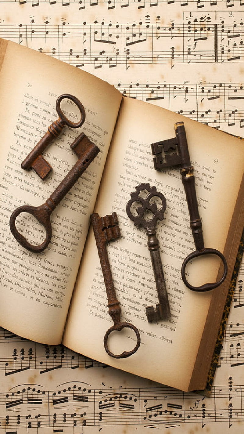 Booknarker, book, brass, keys, lock, old, open, read, HD phone wallpaper