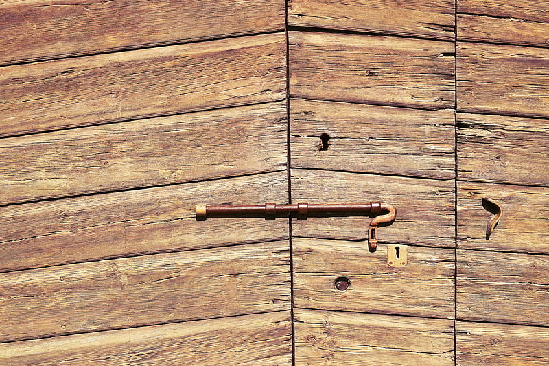 brown wooden door with brass handle, HD wallpaper