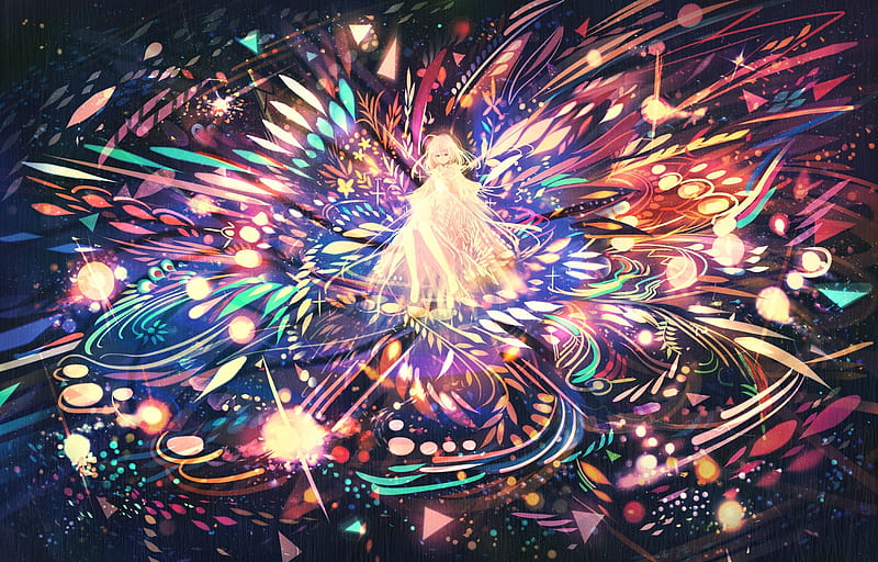 Metamorphosis, colorful, bou nin, butterfly, luminos, girl, anime, manga, HD wallpaper