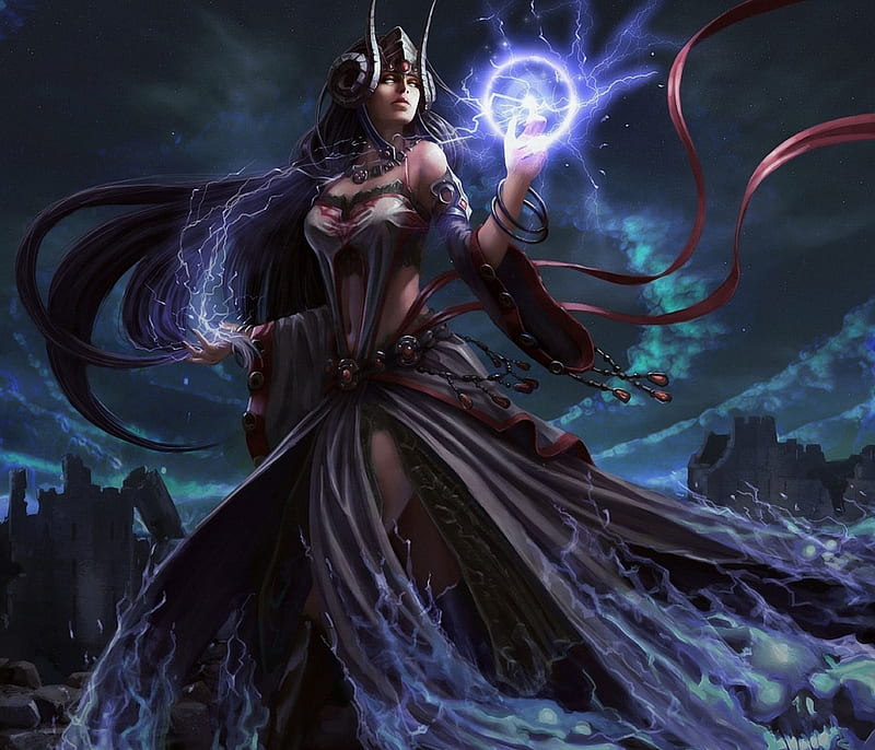 Dark Sorcerer, black magic, dark artwork, fantasy witch, HD wallpaper