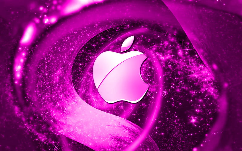 Apple purple logo, space, creative, Apple, stars, Apple logo, digital art, purple background, HD wallpaper