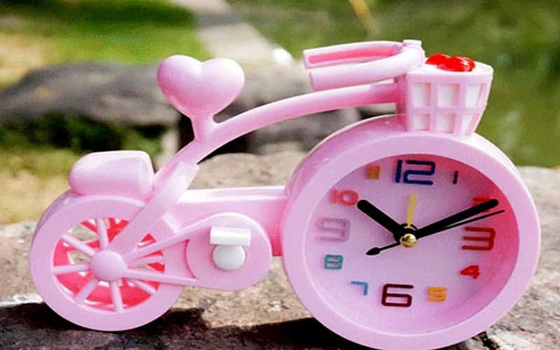 Creative Handicrafts Alarm Clock, Cute, Pink, corazones, Bicycle, Clock, HD wallpaper