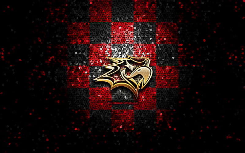 Vaasan Sport, glitter logo, Liiga, red black checkered background, hockey, finnish hockey team, Vaasan Sport logo, mosaic art, finnish hockey league, HD wallpaper