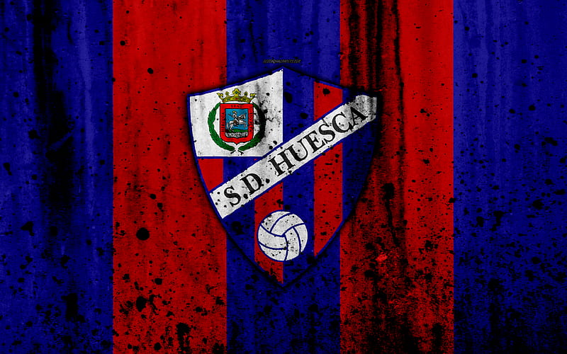 FC Huesca, grunge, Segunda Division, art, soccer, football club, Spain, SD Huesca, logo, LaLiga2, stone texture, Huesca FC, HD wallpaper